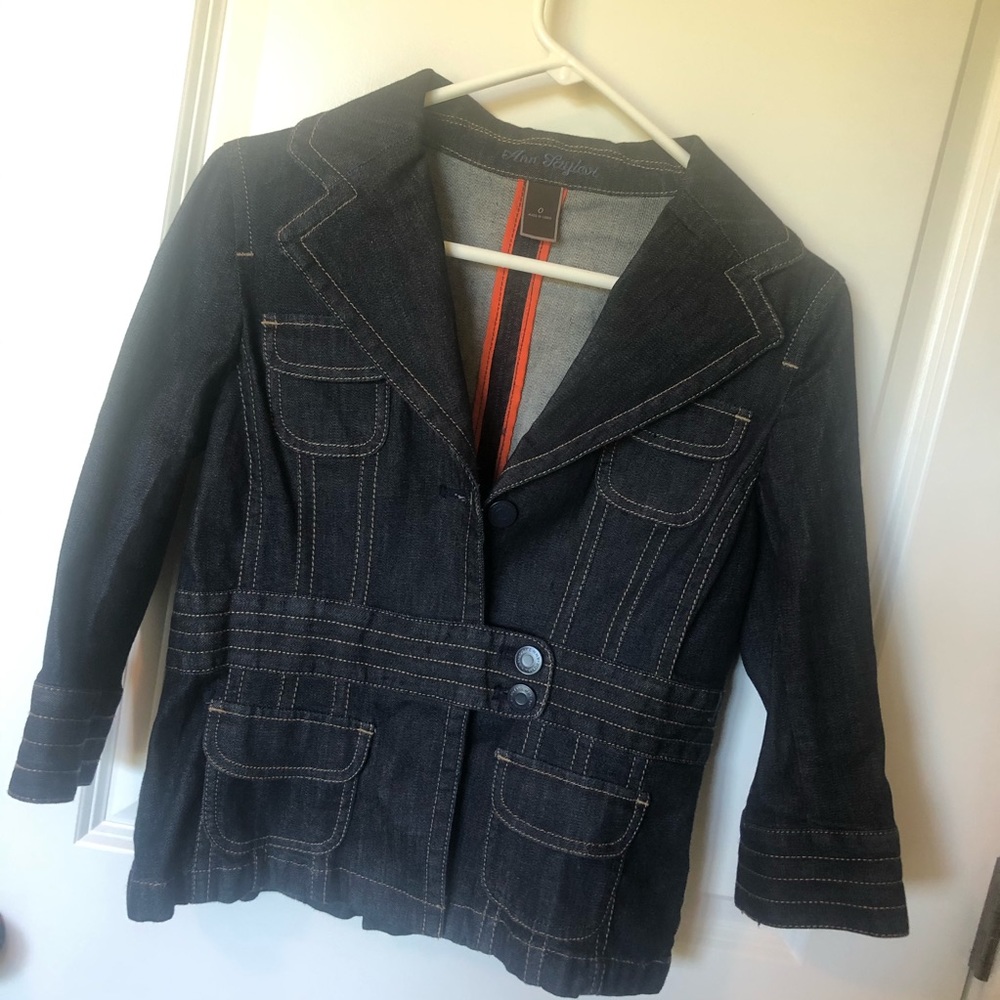 Denim Blazer with Khaki Stitching